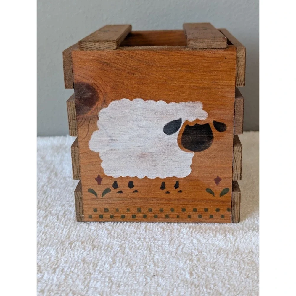 Country Wooden Tissue Box Cover Rustic Farmhouse Cottage Core Sheep Stencil